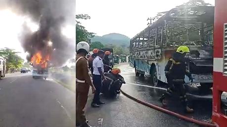 Fire destroys a bus carrying passengers at Horana