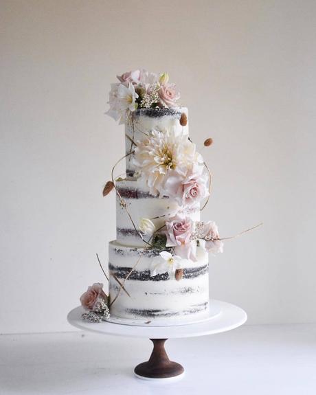 naked wedding cakes 3 tier with floral decoration