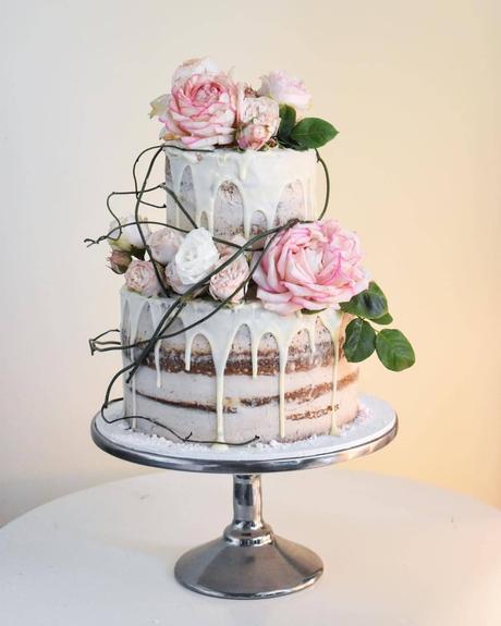 naked wedding cakes 2 tier design with flowers