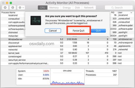 Force quit apps from Activity Monitor in Mac OS X