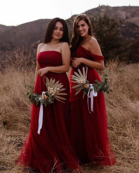 aw bridal bridesmaid dresses tulle red off the shoulder simple