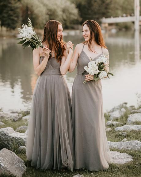 tulle aw bridal bridesmaid dresses gray simple rustic long