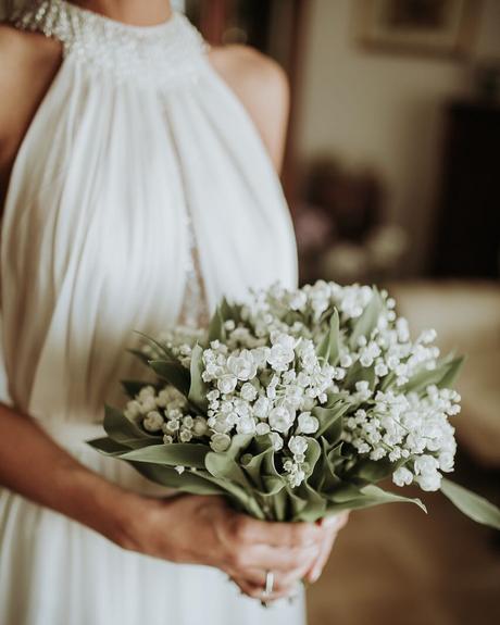popular-wedding-flowers bridal bouquet with white lilly of the valley