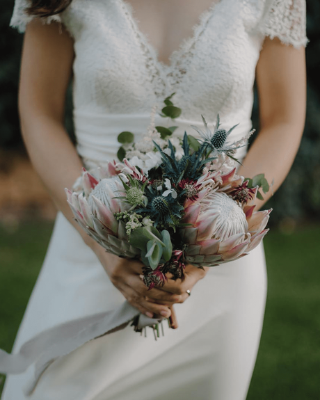 popular wedding flowers protea minimalistic bouquet