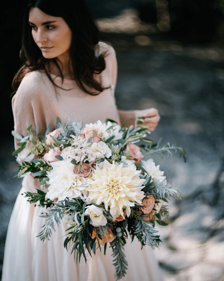 popular wedding flowers bouquet with dahlias