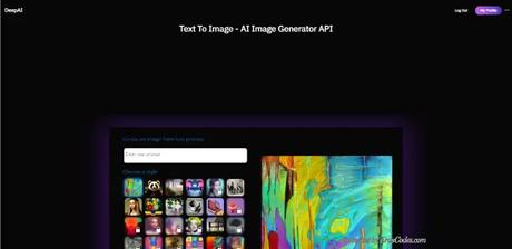 Screenshot of Deep AI, AI Image Generator