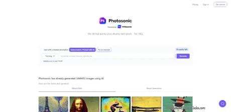 Screenshot of Photosonic, AI Image Generator