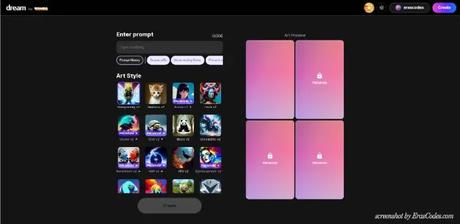 Screenshot of Dream by WOMBO, AI Image Generator