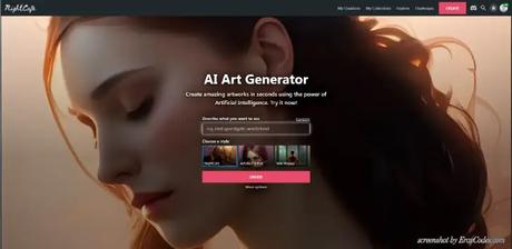 Screenshot of NightCafe, AI Image Generator