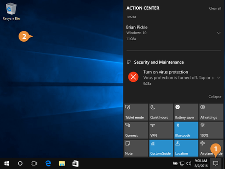 Open and Use Action Center
