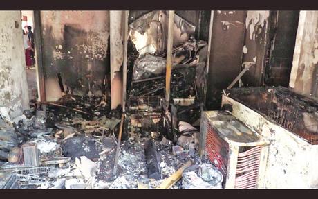 The room in which the fire broke out. 