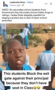 Lack of Amenities: Taraba Secondary School Students Expelled For Protesting
