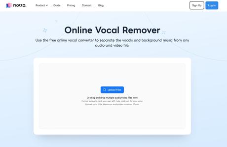 Free vocal artifact: Notta Online Vocal Remover easily separates vocals and background accompaniment