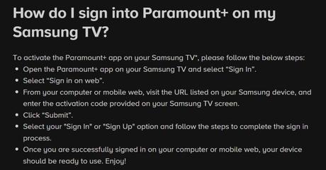 Paramount Plus App on Samsung TV