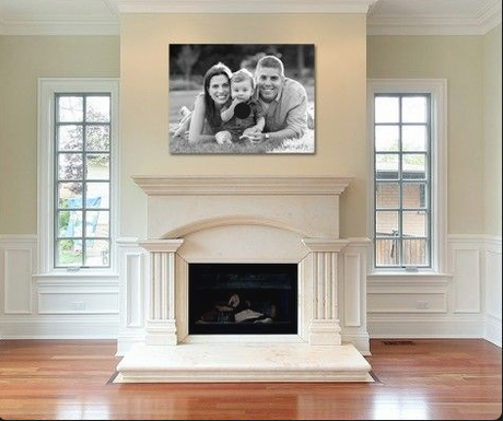 large canvas over fireplace