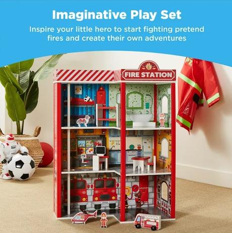 SAVE $5! Three-Story Pretend Wooden Fire Station Play Set