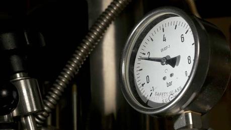 Closeup image of pipeline pressure gauge barometer