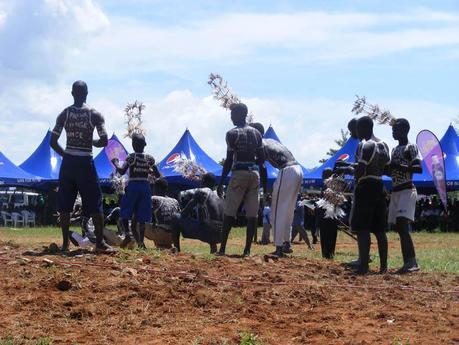 Traditional dancers entertained the crowd waiting to view Uganda's Solar Eclipse at Owiny Primary School, Pokwero, Pakwach