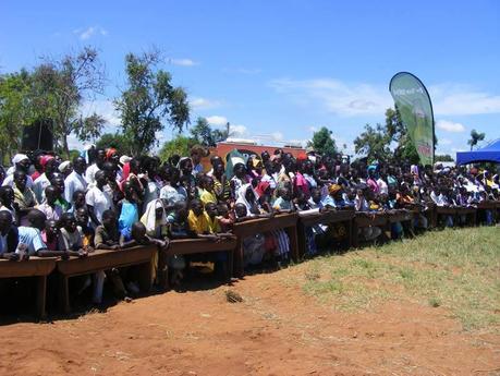 Huge crowds waiting to view Uganda's Solar Eclipse at Owiny Primary School, Pokwero, Pakwach