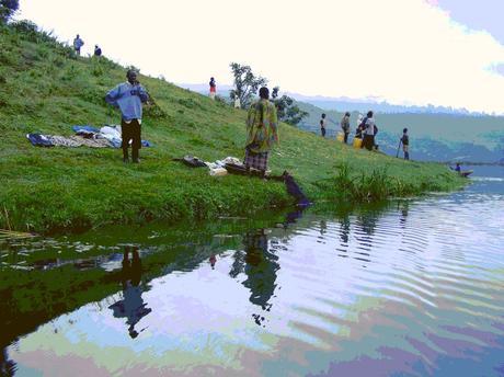Washing clothes in Lake Bunyonyi