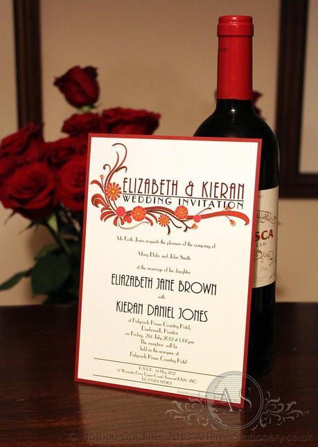 A5 Sienna wedding invitation with mounting and art deco fonts