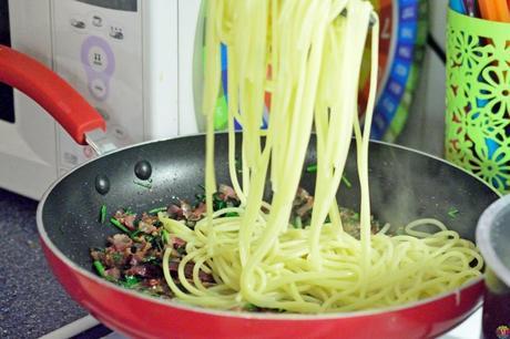 Spaghetti into frying pan marthafied