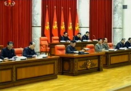 View of platform of an 8 December 2013 expanded meeting of the KWP Political  Bureau (Photo: KCTV screen grab).
