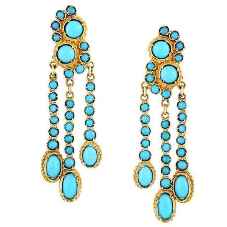 18kt yellow gold turquoise dangle drop earrings