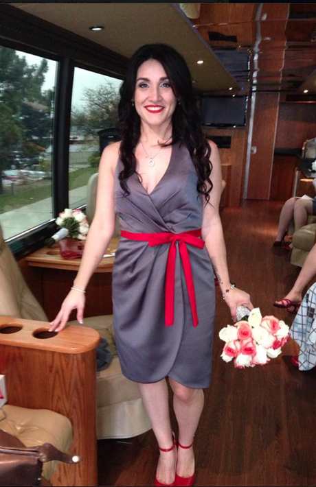 Real Mom Style Feature – Mary Bridesmaid dress red sash red shoes red lipstick trend 2013