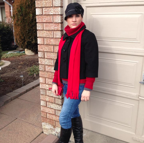 Real Mom Style Feature – Mary A woman in a hat fall trends 2013 hat trends red scarf reasonstodress.com