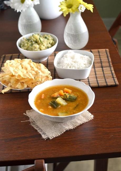 Kerala Lunch Dishes - Kerala Cabbage Thoran & Sambar