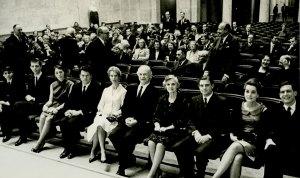 The Pauling family anticipating Linus Pauling's Nobel lecture, December 11, 1963. (Photo credit: Aftenposten)