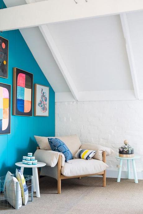 paint pillows flowers artwork nook armchair Design Files open house interior design 