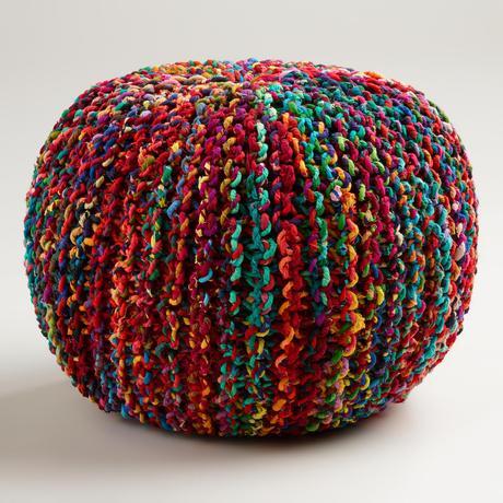 Multicolored Knitted Sari Pouf