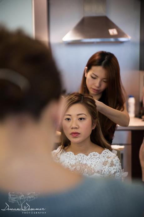 friends help bride prepare