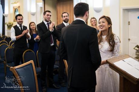 Bride and Groom at the Hamlet Towers Registry