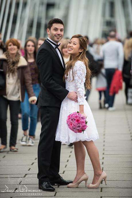 Wedding Couple on a crowded London Bridge