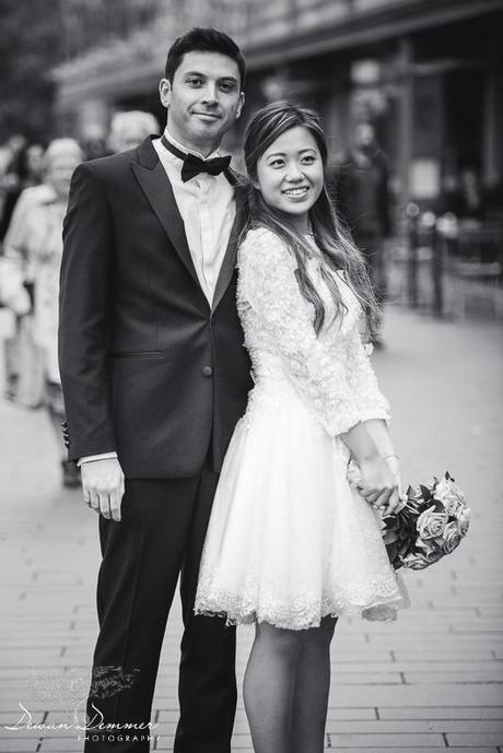 Wedding Couple near Waterloo Bridge BW