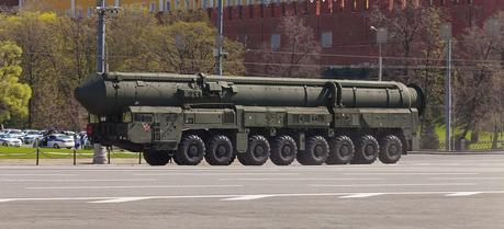 A Topol-M intercontinental ballistic missiles mobile launcher during VE-Day parade in Moscow, May 9, 2013.