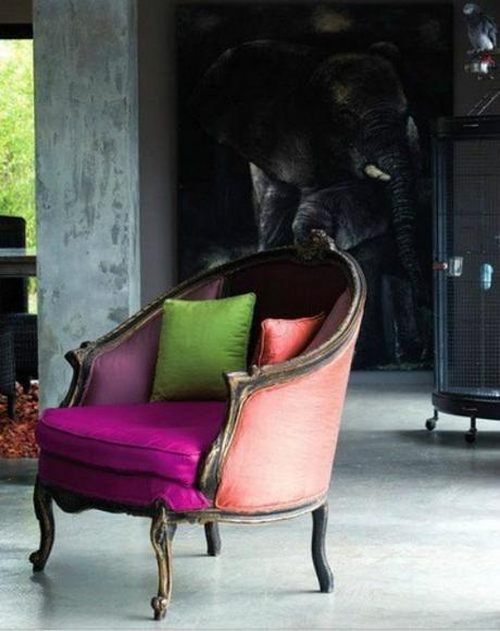 Simone Design Blog|Residential  interiors that are inspiring with its color scheme|multi-colored armchair with complementing pillows