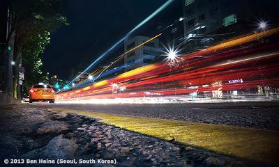 Long exposure photo (cars and lights) in the Gangnam District of Seoul, South Korea - Photo by Ben Heine - 2013