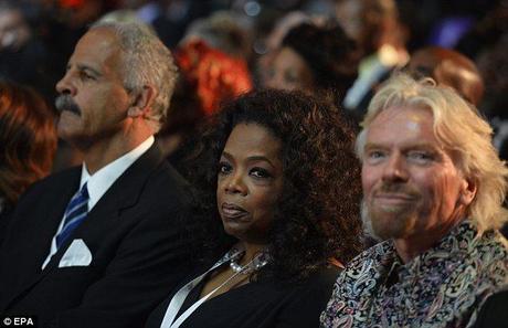 VIPs: Oprah Winfrey was sitting between her partner Stedman Graham and Virgin boss Richard Branson