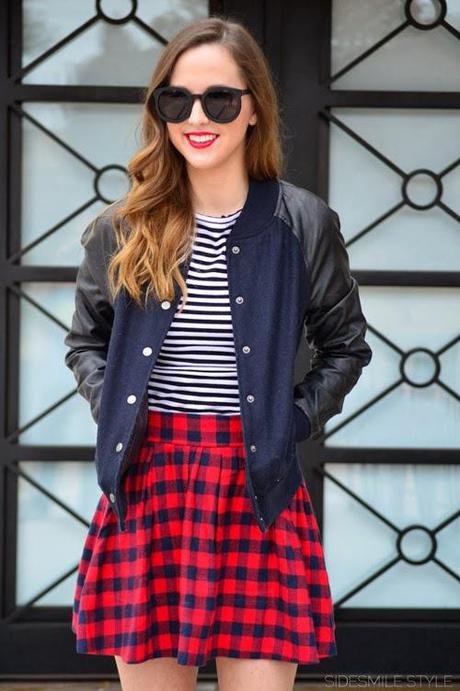 Checked Skirt + Striped Shirt