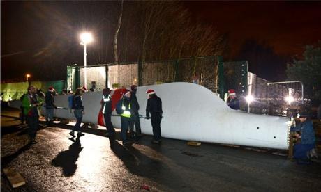 Wind turbine blade laid at Barton Moss oil drilling site Photograph: /No Dash for Gas