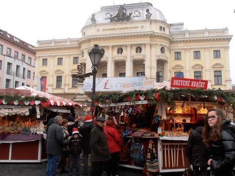 The Slovak National Theatre is the backdrop for the Christmas market at Hulezdoslav Square