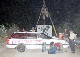 In 2005, a similar car blockade was used in Zeb Mountain by Mountain Justice Summer and Katuah Earth First! 