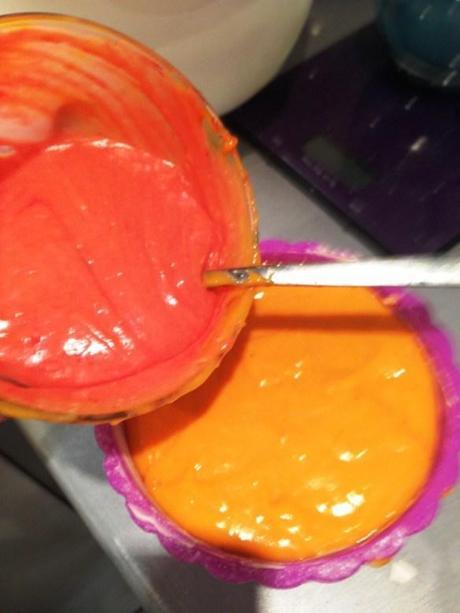 all in one rainbow cupcake how to layering red and orange bright vibrant colours achieved using food gels