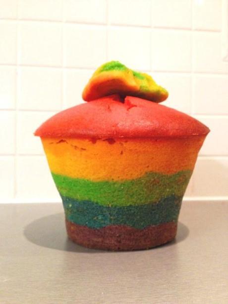 giant rainbow cupcake all in one purple blue green yellow orange and red birthday idea easy
