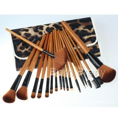 18pcs Brown Professional Makeup Brush Set Fashion Leopard Stripes With Free Bag