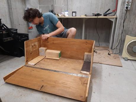 Adding internal reinforcements to the steamer trunk, that will serve as a base for the diorama landscape